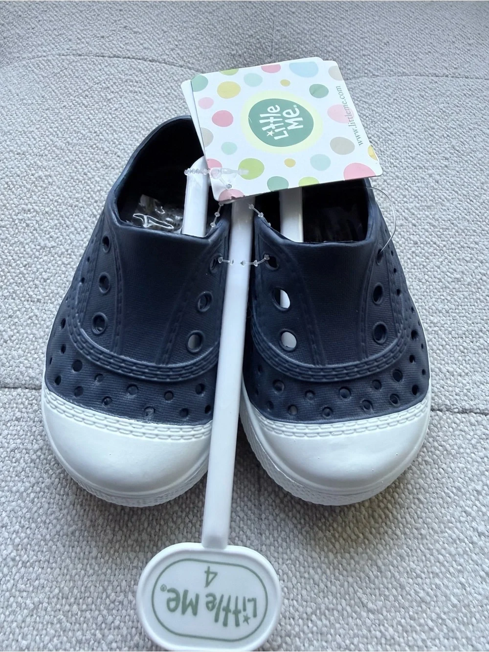 NWT Little Me navy blue/ white size 4 water shoes